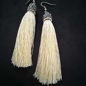 Elegant Cream Tassel Earrings